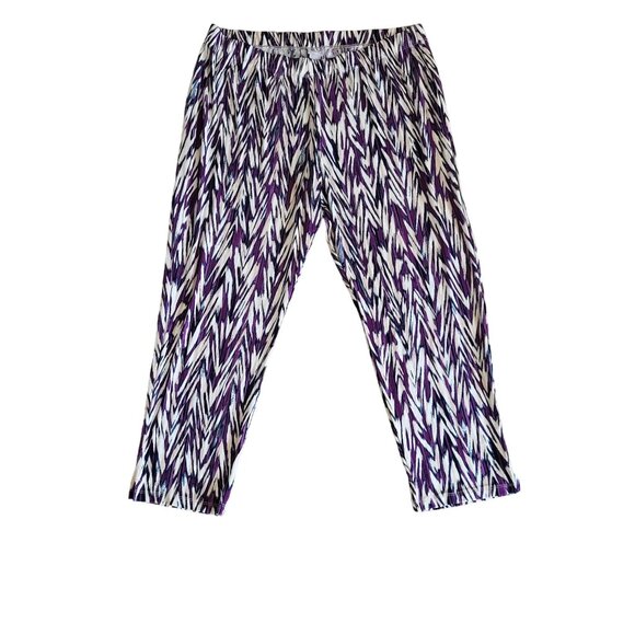 Chico's Travelers Purple & Beige Slinky Abstract Pull On Pants Size 3R 16/18 - Picture 2 of 9